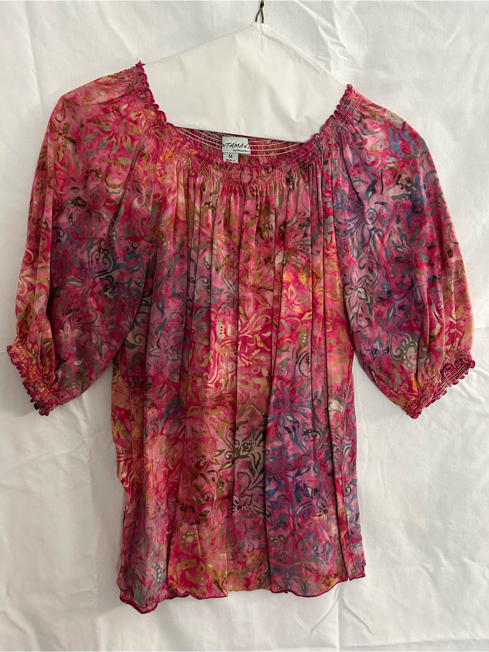 Smocked Off-Shoulder Floral Peasant Top - Pink